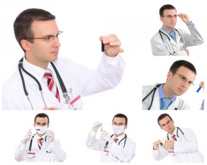 Set (collage) of doctor   in Hospital. Isolated over white